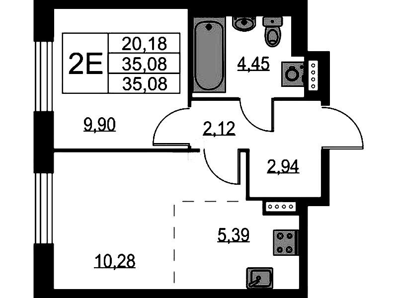 1-комнатная квартира 35.08 м², 8/9 эт., ЖК «Квартал Лаголово»